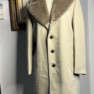 Vintage London Fog Tan Trench Coat with Faux Fur Collar & Lining